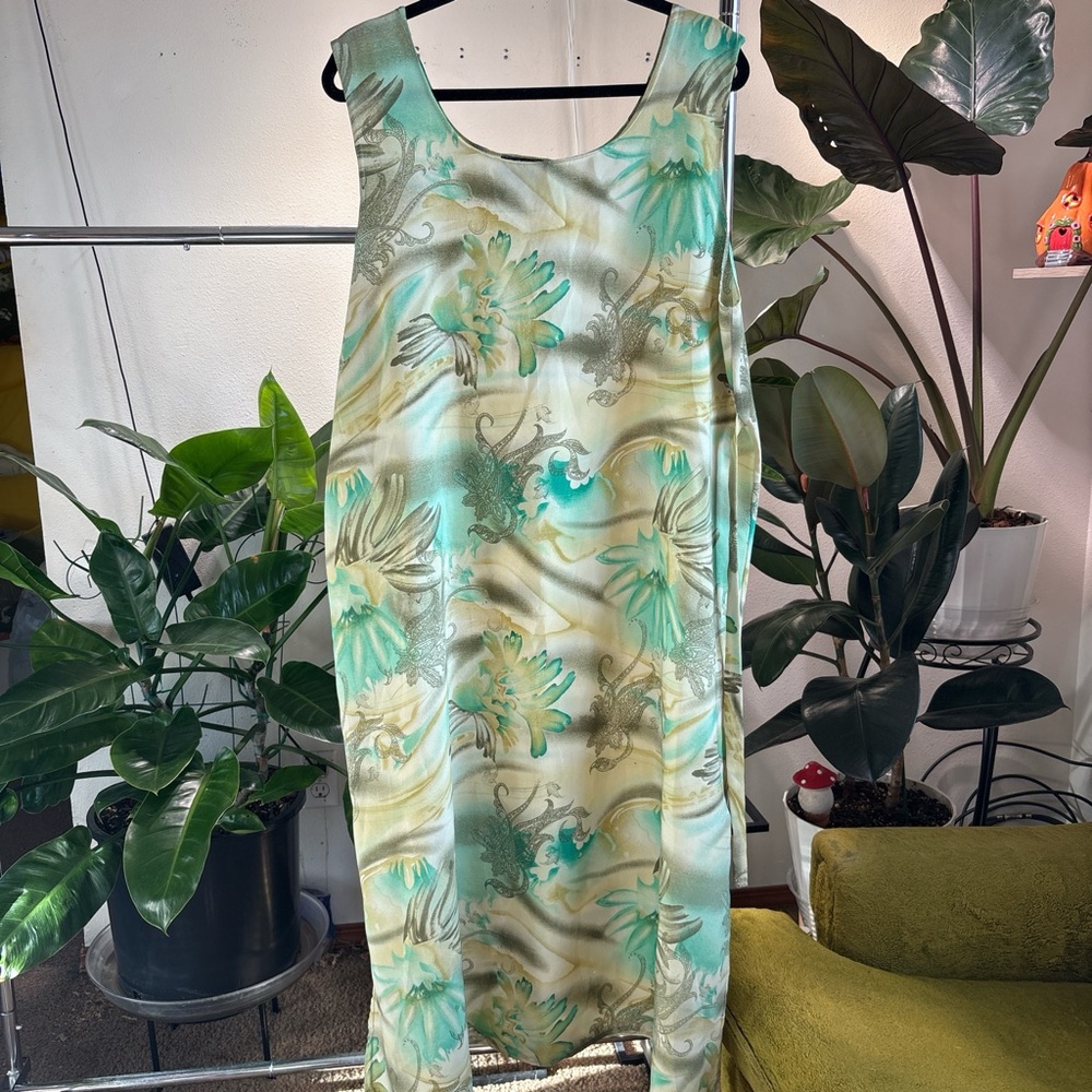 Green and Cream Scoop Neck Sundress for Resort Wear